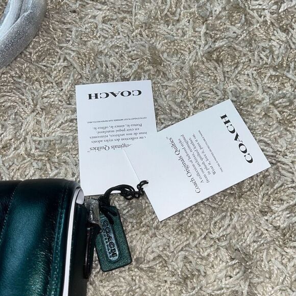 NWT COACH GREEN METALLIC QUILTED LEATHER DINKY 18 SHOULDER BAG #C6622 - Picture 3 of 15